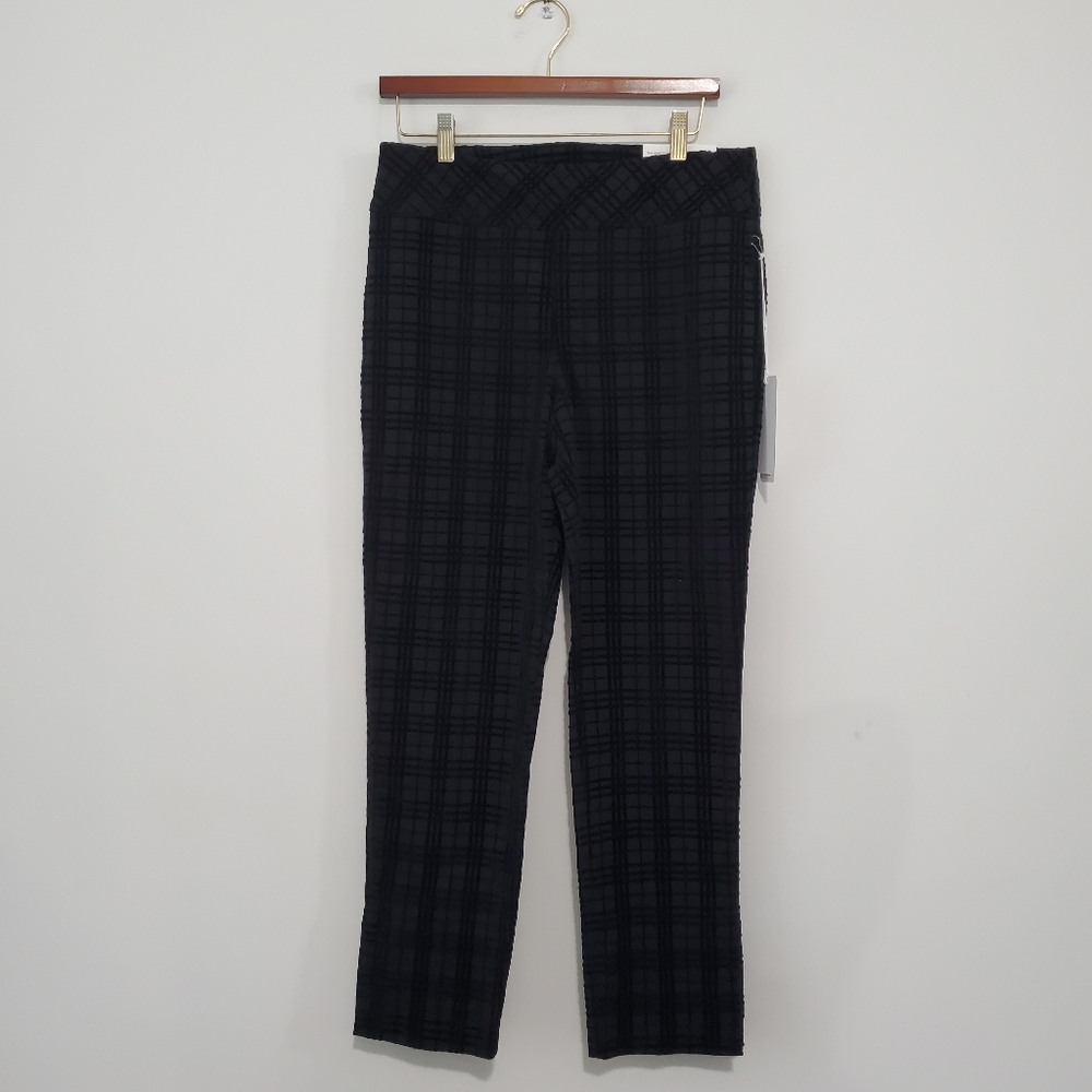 Soft Surroundings Black Velvet Plaid Elspeth Pants Straight Leg PullOn SZM 10/12